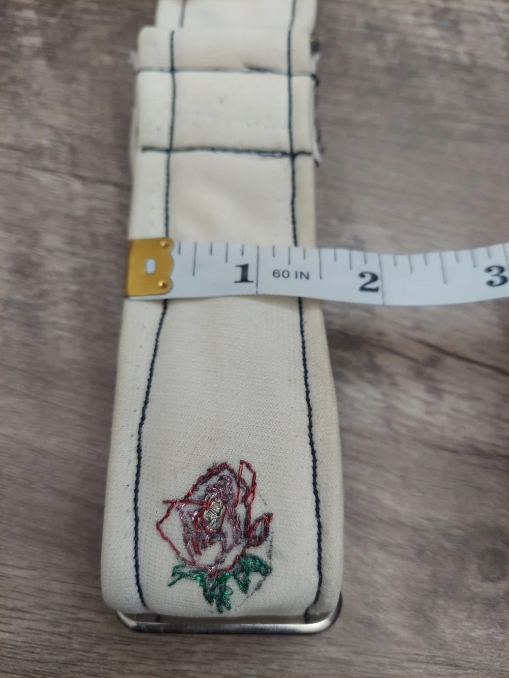 Cream Canvas Belt with Embroidered Rose
